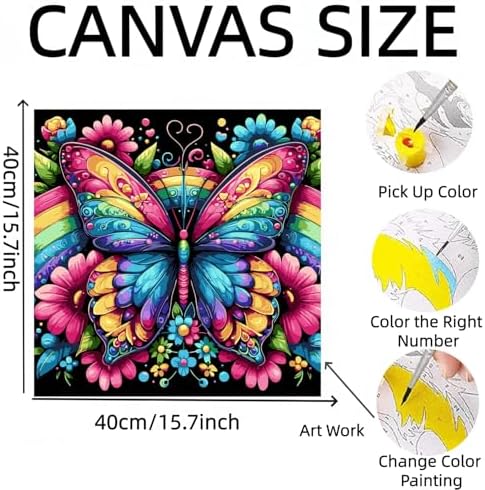 DOTSTART Paint by Numbers Kit for Adults, Rainbow Butterfly Canvas Adult Paint by Number Kits, Acrylic Paint by Number Canvas for Adult Beginners, Home Wall Art Decor,Unframed, 16X16 inch - Image 2