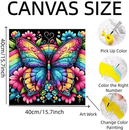 DOTSTART Paint by Numbers Kit for Adults, Rainbow Butterfly Canvas Adult Paint by Number Kits, Acrylic Paint by Number Canvas for Adult Beginners, Home Wall Art Decor,Unframed, 16X16 inch - Image 2