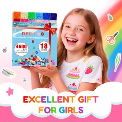 Redtwo 5100 Clay Beads Bracelet Making Kit, Flat Preppy Beads for Friendship Jewelry Making,Polymer Heishi Beads with Charms Gifts for Teen Girls Crafts for Girls Ages 8-12 - Image 6