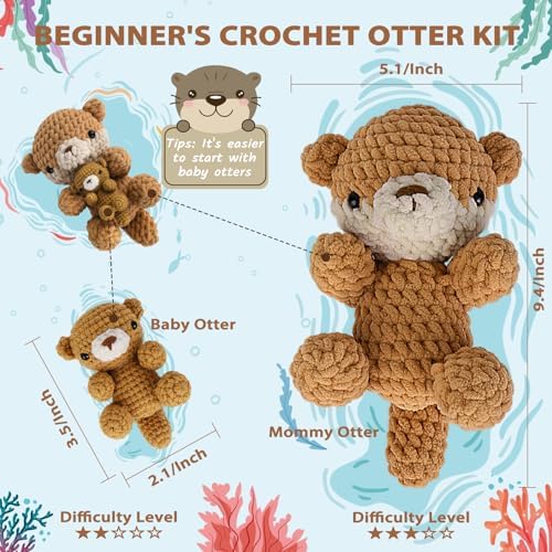 Crochetta Crochet Kit for Beginners, Crochet Starter Kit w Step-by-Step Video Tutorials, Beginner Crochet Kit for Adults Kids Women Men Complete Kit Included (Otter Mom and Baby) - Image 5