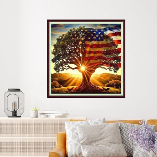 Dooxvey Cross Stitch Kits for Adults Beginners,Full Range of Cross-Stitch Stamped Kits Needlepoint Kits for Beginners Embroidery Kits 11CT Cross Stitch Patterns-National Flag Trees 18x18 inch - Image 2