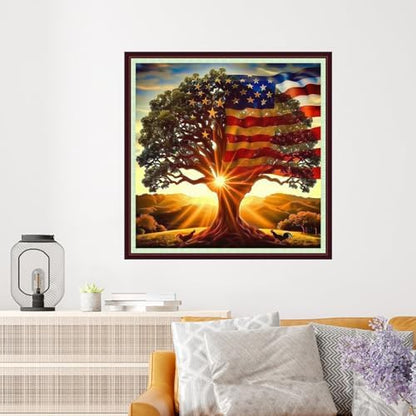 Dooxvey Cross Stitch Kits for Adults Beginners,Full Range of Cross-Stitch Stamped Kits Needlepoint Kits for Beginners Embroidery Kits 11CT Cross Stitch Patterns-National Flag Trees 18x18 inch - Image 2