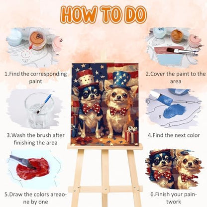 RICUVED Dog Paint by Numbers for Adults, Independence Day Paint by Numbers Kit for Adults Beginners, Animal DIY Acrylic Flag Oil Painting on Canvas Easy for Gift Home Wall Decor 16x20 Inch - Image 5