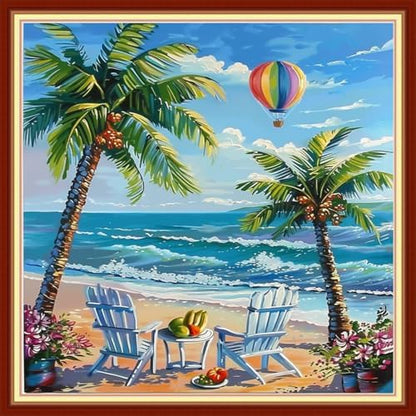 Joyhoor Cross Stitch Kits for Beginners Stamped Cross-Stitch Supplies Needlework preprint Embroidery Kits for Adults DIY Needlepoint Kits Embroidery Patterns 11CT-Rest by the Seaside 18x18 inchs by JoyhoorCrossStitchKits