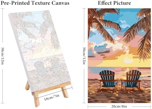 4 Pack Framed Paint by Numbers Kit for Adults Beach with Wooden Easel - Image 3