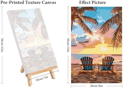 4 Pack Framed Paint by Numbers Kit for Adults Beach with Wooden Easel - Image 3