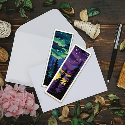 ACRNIGHEET 6PCS Stamped Cross Stitch Bookmark Kits for Beginners Scenery - Image 6
