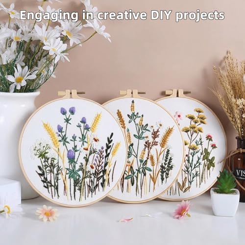 Herdiese Embroidery Kit for Beginners & Adults, 3PCS Floral Patterns. - Image 4
