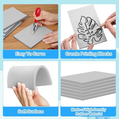 Frienda 50 Pack Rubber Carving Blocks 4 x 6 Inch, Rubber Stamp Carving Blocks for Printmaking, Printing, DIY Craft Project, Soft Block Stamp for Beginners and Professional(Gray) - Image 3