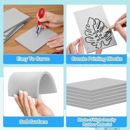 Frienda 50 Pack Rubber Carving Blocks 4 x 6 Inch, Rubber Stamp Carving Blocks for Printmaking, Printing, DIY Craft Project, Soft Block Stamp for Beginners and Professional(Gray) - Image 3