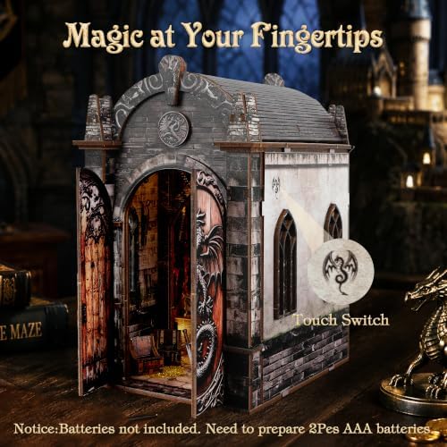Book Nook Kit for Adult, Dragon LED 3D Wood Puzzle Bookshelf Decor - Image 5