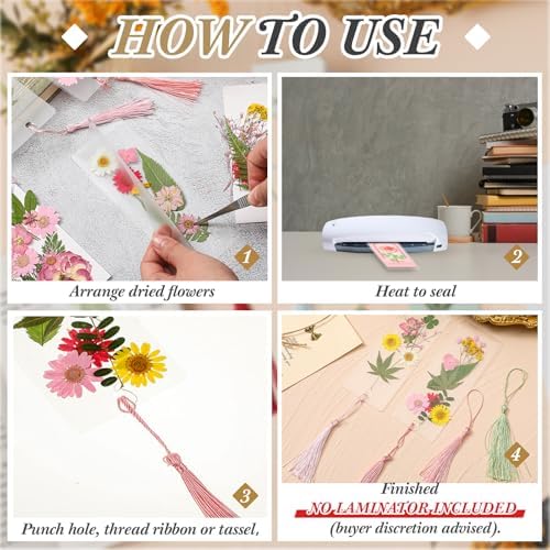 Fuyoooo 376 Pcs Pressed Flower Bookmark Kit,Pink,2 x 8 Inch - Image 4