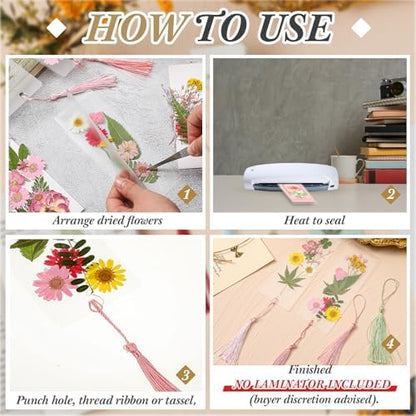Fuyoooo 376 Pcs Pressed Flower Bookmark Kit,Pink,2 x 8 Inch - Image 4