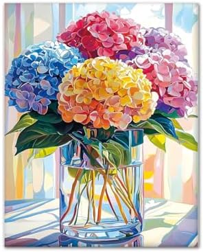 CYNART Hydrangea Paint by Numbers Kit for Adults Beginner, Flower Easy Paint by Number Kits on Canvas, DIY Acrylic Oil Painting by Numbers for Gift Home Decor 16 x 20 inch （Without Frame） by CYNART