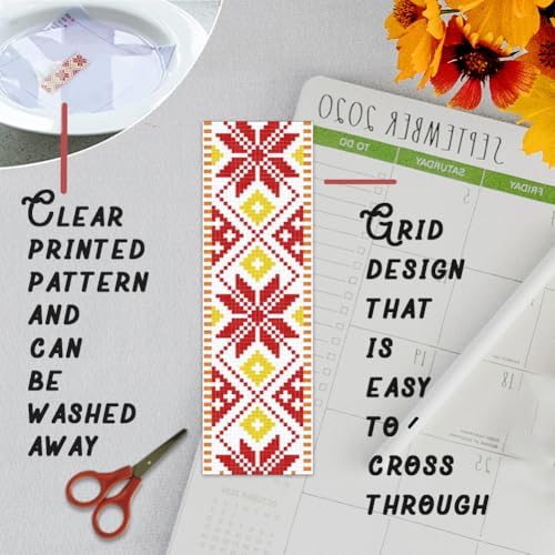 BEUNITONE 6 Pcs Vintage Cross Stitch Bookmark Kits for Beginner with Backing Felt Floss Instructions, Handmade Bookmarks DIY Stamped Craft Embroidery Kits for Adults, Book Lovers 8.5''x3'' - Image 3