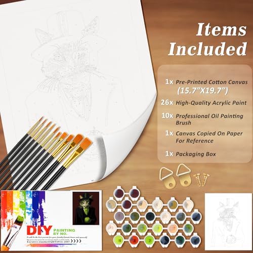 NiArt Paint by Numbers for Adults Beginners, DIY Paint by Numbers on Canvas for Kids, Oil Painting Kits for Gift Home Wall Decor, 10 Brushes and Acrylic Paint, 16x20 Inch, (Cat Godfather, Unframed) - Image 4
