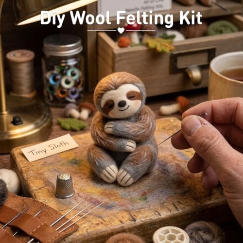 DIY Needle Felting Kit Cute Hugging Sloth – Needle Felting Starter Kit with Fiber Roving, Needles, Felting Pad & Instructions | Felted Animal Kit for Beginners Adults | DIY Craft Gift Home Decoration - Image 6