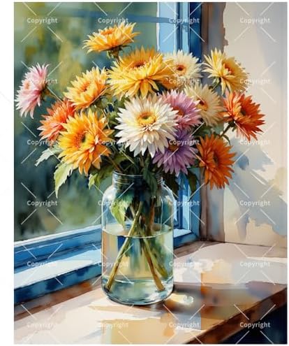 Floral Still Life Paint by Numbers Kit for Adults - DIY Colorful Gerbera Daisies in Jar by Window Painting on Canvas 16x20 Inches, Acrylic Paint Set for Beginners, Art for Home Decoration or Gifts by Unknown