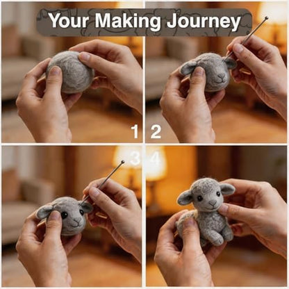 DIY Needle Felting Kit Cute Gray Lamb Lying – Needle Felting Starter Kit with Fiber Roving, Needles, Felting Pad & Instructions | Felted Farm Animal Kit for Beginners Adults | DIY Craft Gift - Image 5