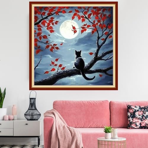 Redxing Stamped Cross Stitch Kits Embroidery kit for Beginners Adults Full Range of Embroidery Patterns Starter Kits DIY Printed Cross Stitch Kits Needlepoint Kits 11CT-Cat Admiring Moon 18x18 inchs - Image 2