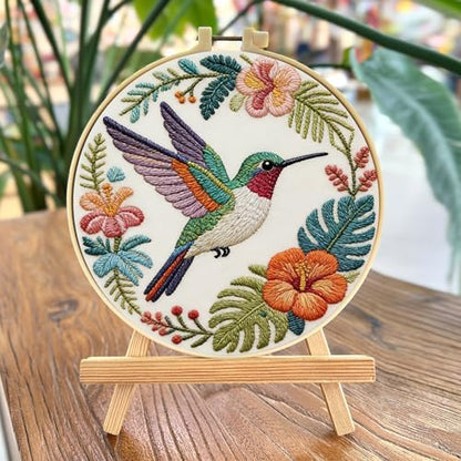 FRANDEK DIY Flower Hummingbird Stamped Embroidery Kit with Hoop for Adults - Image 2