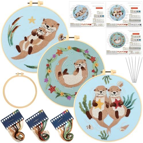 Mindsoft 3 Set Needlepoint Kit for Beginners with Hoop,Otter by Mindsoft