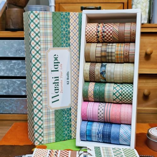 42 Rolls Vintage Stripe Washi Tape Set，Decorative Tape for Scrapbooking, Journaling, Bullet Journals, DIY Crafts, and Gift Wrapping - Image 3