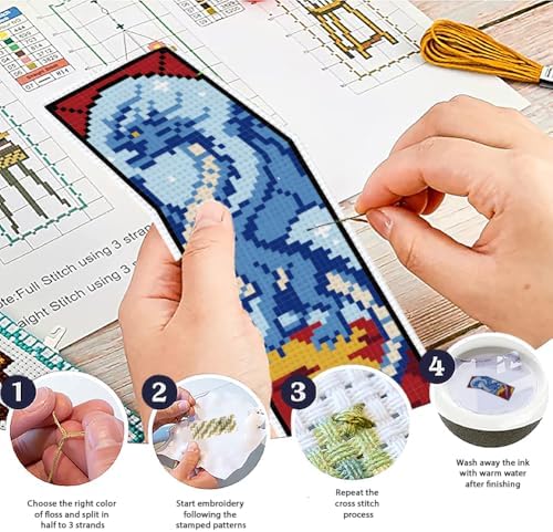 ACRNIGHEET 6PCS Cross Stitch Bookmark Kit for Beginner Dragon Stamped Cross Stitch Kits Needlepoint Kit for Adults DIY Tassel Embroidery Bookmark Kits with Instructions Craft Gift 8.5''x3'' 11CT - Image 4