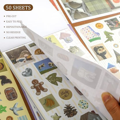 1300+ PCS Vintage Cute Scrapbook Sticker Book, 50 Sheets Retro & Ins Little Object Theme Korean Stickers for Scrapbooking, Art Scrapbook Supplies for Adults Teens Women Girls Junk Journal Journaling - Image 6