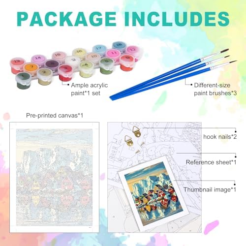Paint by Numbers Kit for Adults, Colorful Village Painting, 16 x 20 Inch - Image 4