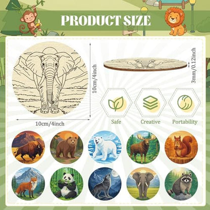 Reallnaive 45 Pcs Animal Wooden Coasters Painting Kit, 4 Inch Paint Your Own Boho Coasters with Markers, Arts and Crafts for Adults Women Seniors Elderly Crafters Gifts - Image 2