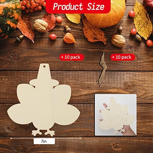 Large Size 7inch Wooden Thanksgiving Ornaments to Paint, DIY Blank Unfinished Turkey Wood Ornament for Crafts Hanging Decorations Family Party(10PCS, Beige Turkey) - Image 7