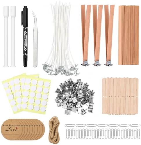 225Pcs Candle Making Kit, 6in Cotton & 5in Wood Wicks by Aubeco