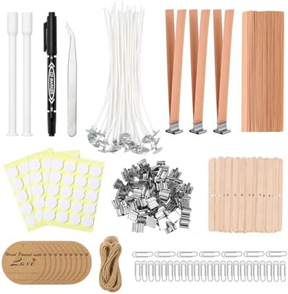 225Pcs Candle Making Kit, 6in Cotton & 5in Wood Wicks by Aubeco