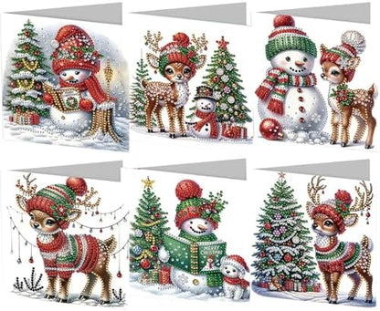 6 pcs Diamond Art Painted Greeting Cards, Moose Snowman 5D DIY Special Shape Diamond Card Creative Gifts, Christmas Thanksgiving Greeting Card Congratulation by Unknown