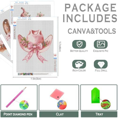 sdfkmlcdl Pink Western Cowgirl Diamond Art Kits for Adults, Girly Coquette Pink Bow Floral Highland Cow Full Drill Diamond Painting Kits for Adults Beginners 4 Pack, 12x16 Inch - Image 3
