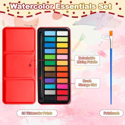 Watercolor Workbook Coloring Book for Adults, Beginner Friendly Painting Kit with 24 Colors Paint, Animals Theme - Image 4