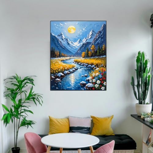 ldazao Mountain Paint by Numbers Kit for Adults Beginner Scenery Adult Paint by Number Kits Canvas Adults' Paint-by-Number DIY Oil Painting Kits for Gift Home Wall Decor 16x20 Inch - Image 3