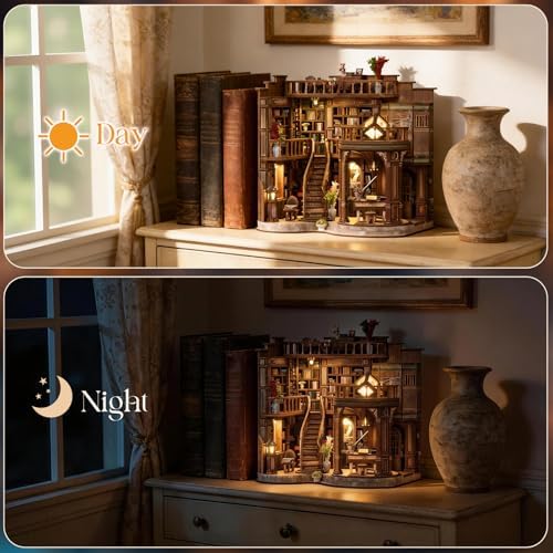 DIY Book Nook Kit, 3D Wooden Puzzle Miniature Booknook Bookend Bookshelf Decor with LED Light,Cherry Blossom Bookstore Bookshelf Insert Booknook, Book Nook Kits for Adults - Image 6