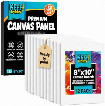 KEFF Canvas for Painting - 12-Pack 8x10 Canvas Value Pack - 100% Cotton Triple Primed Small Canvases for Painting. Mini Canvases Bulk Set for Acrylic, Oil, Watercolor&Tempera - Art Supplies for Adults by KeffCreations