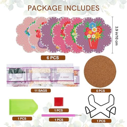EWJRNSF 6 PCS Small Diamond Art Coasters Kits, Diamond Painting, Fall Diamond Art Kits for Adults Beginners, Arts and Crafts Item Sets with Holder for Drinks - Image 2