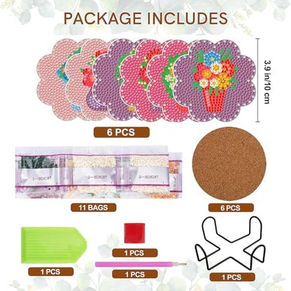EWJRNSF 6 PCS Small Diamond Art Coasters Kits, Diamond Painting, Fall Diamond Art Kits for Adults Beginners, Arts and Crafts Item Sets with Holder for Drinks - Image 2
