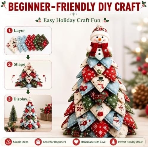 DIY Halloween Christmas Quilted Fabric Tree Kit, 3D Padded Patchwork Sewing Craft Kit for Beginners, Home Office Mantel Shelf Tabletop Decor, Handmade Holiday Gift for Craft Lovers (Christmas #F) - Image 4
