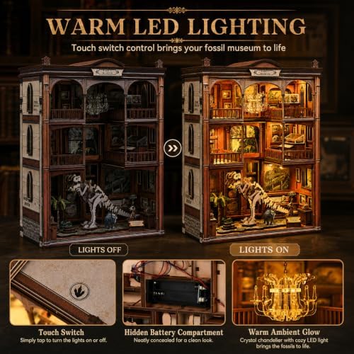 Fossil Museum Book Nook Kit for Adults, Dinosaur 3D Puzzle with LED Light - Image 5