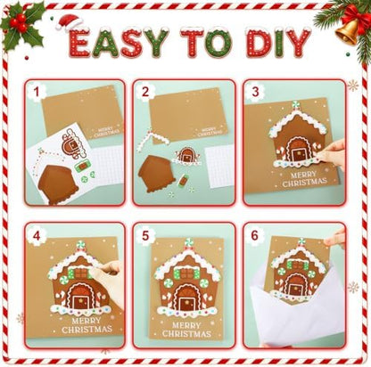 Dispowreath 24 Pcs DIY Christmas Card Making Kits with Envelopes DIY Christmas Craft Make Your Own Gingerbread House Greeting Card Making Supplies for Holiday Xmas Party Decoration Favor - Image 3
