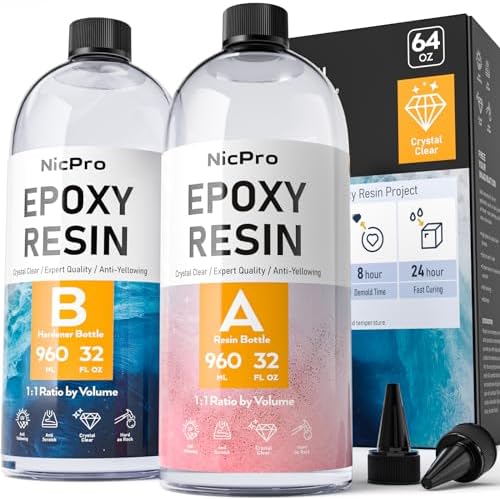 Nicpro 64 Ounce Crystal Clear Epoxy Resin Kit, Food Safe Resin by Nicpro