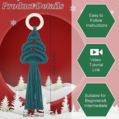 INFUNLY 4 Set DIY Macrame Christmas Tree kit Boho Macrame Kits for Adults Woven Macrame Wall Hangings Ornaments Kits for Adults with Instruction and Video Holiday Home Decor - Image 3