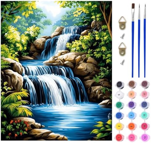 Lxmsja Waterfall Paint by Numbers Kit for Adults, Forest Acrylic Paint by Numbers for Adults Beginner, DIY Craft Supplies Oil Painting Kits for Home Wall Decor 16x20 inch (No Frame) by Lxmsja