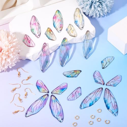 FASHEWELRY 20Pcs Resin Butterfly Wing Charms for Earring, Transparent Angel Wing Pendants Colorful Dragonfly Wings Charms with Gold Foil for Jewelry Making - Earring Hooks & Jump Rings - Image 6