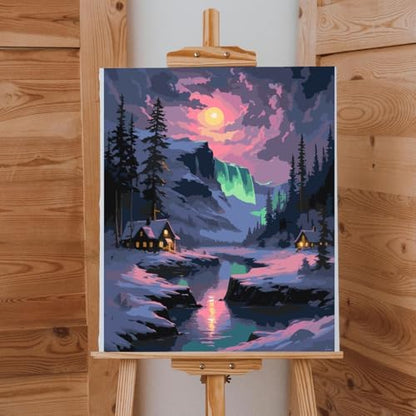 Lovepefe Snow Mountain Paint By Numbers Kit for Adults Beginner Waterfall Adult Paint By Number Kits On Canvas River Cabin Oil Painting Kit for Adults Kits for Gift Home Wall Decor 16x20 Inch - Image 3